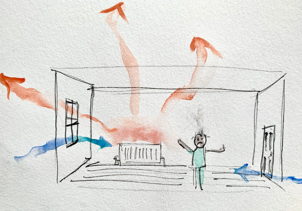 Informal sketch of draughty room to illustrate issues of home energy and retrofit needs